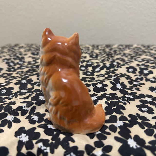 Mid-Century Modern Japanese Porcelain Long-Haired Ginger Cat Figurine For Sale - Image 4 of 6