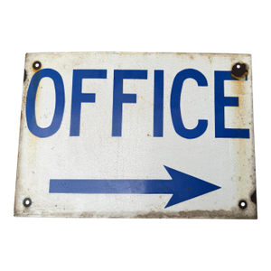 Blue & White Antique Porcelain Office W Right Arrow Advertising Sign
