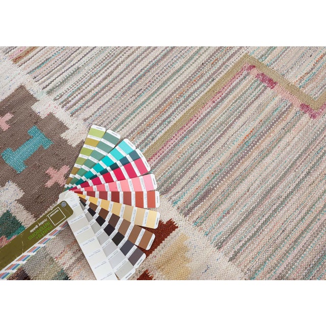 Vintage Swedish Rug Size: 7'8" × 11'6" (233 × 350 cm) This captivating vintage Swedish flat-weave rug is a charming...