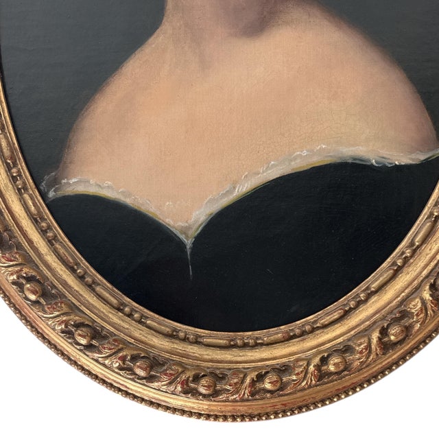 19th Century Oil on Canvas English School Portrait of a Lady – Gilt Oval Frame For Sale - Image 4 of 7