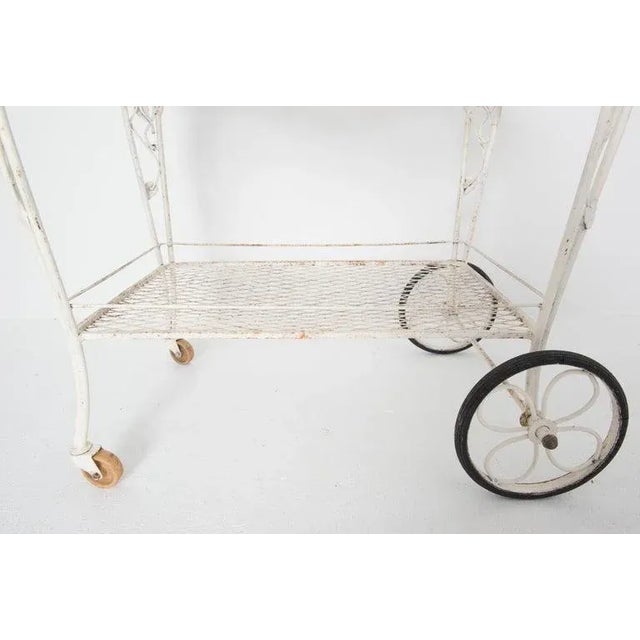 Vintage Woodard Chantilly Rose White Wrought Iron Tea or Bar Cart For Sale - Image 12 of 13