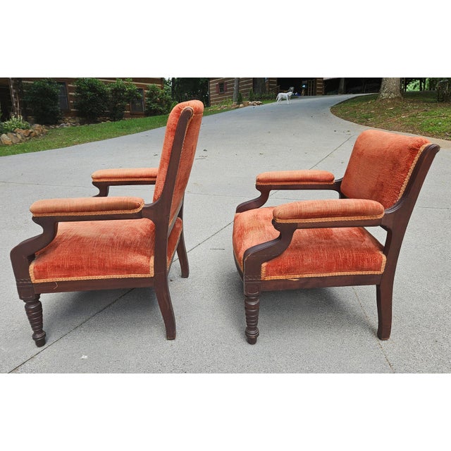 Brown Pair of Antique American Eastlake Walnut Armchairs, Circa 1875–1890 For Sale - Image 8 of 14