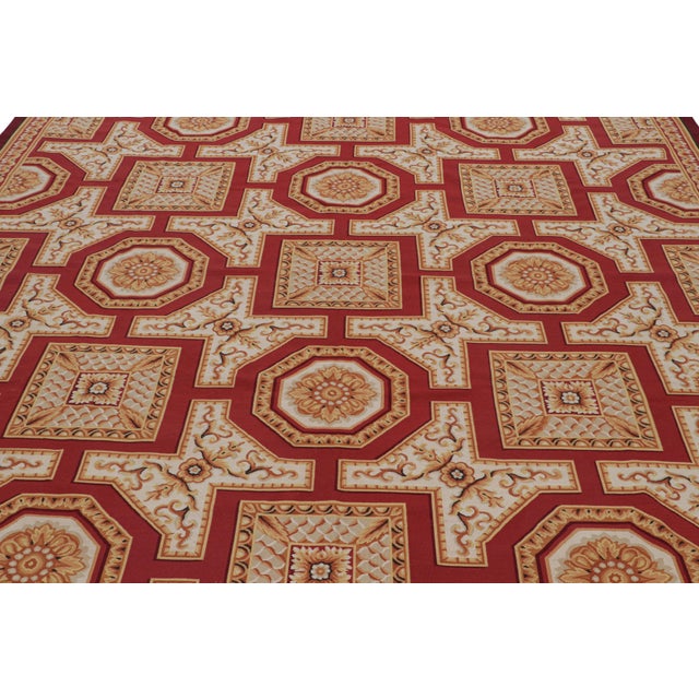 2010s Rug & Kilim’s Aubusson Style Rug With Red With Gold Floral Medallions For Sale - Image 5 of 7