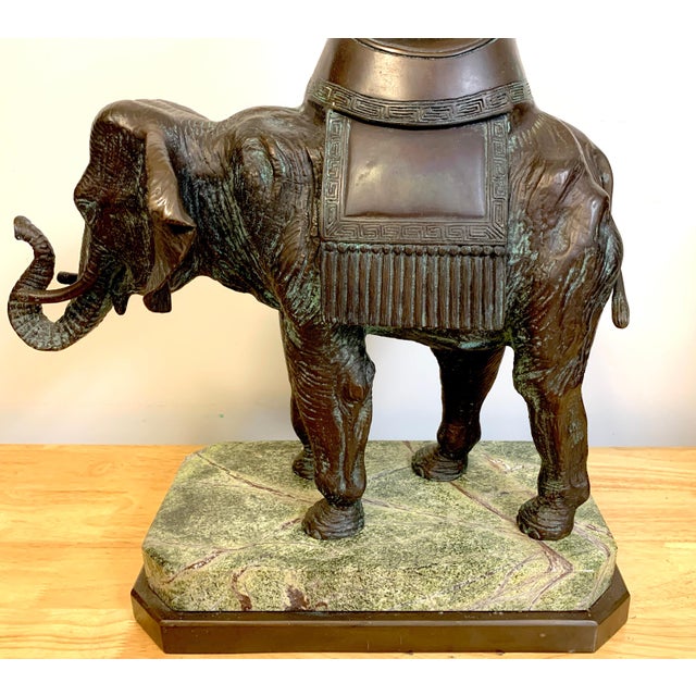 Black Late 20th Century Maitland-Smith Bronze Asian Elephant Table Lamp on Serpentine Marble Base For Sale - Image 8 of 14