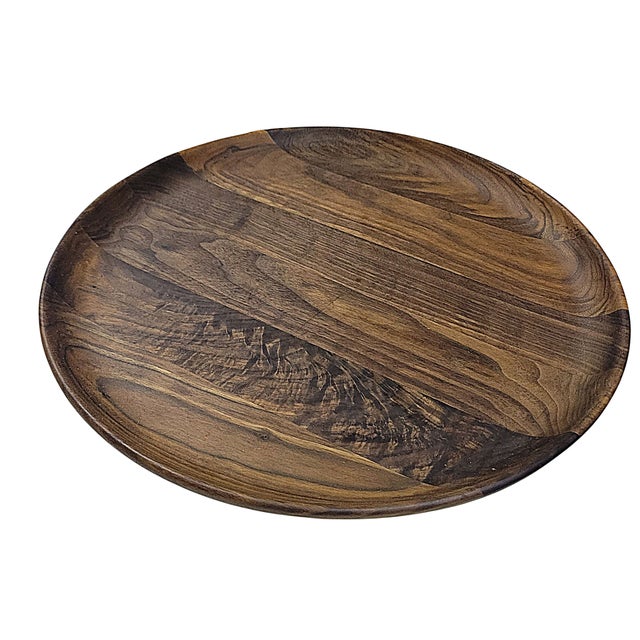 American Andrew Pearce Hand Crafted Black Walnut Round Serving Platter For Sale - Image 3 of 11