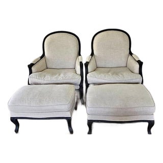 Restoration Hardware Lyon Bergere Armchairs With Ottomans - 4 Pieces For Sale