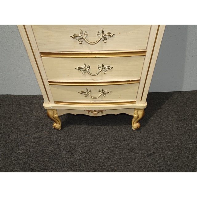 Vintage French Provincial Tallboy Dresser Lingerie Chest W Brass Hardware For Sale - Image 10 of 16