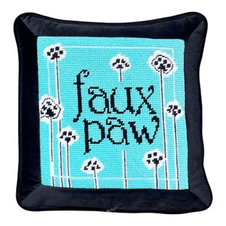 Hand-Embroidered Needlepoint "Faux Paw" Original Pillow, One of a Kind For Sale