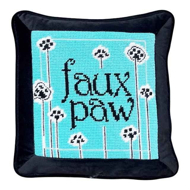 Hand-Embroidered Needlepoint "Faux Paw" Original Pillow, One of a Kind For Sale