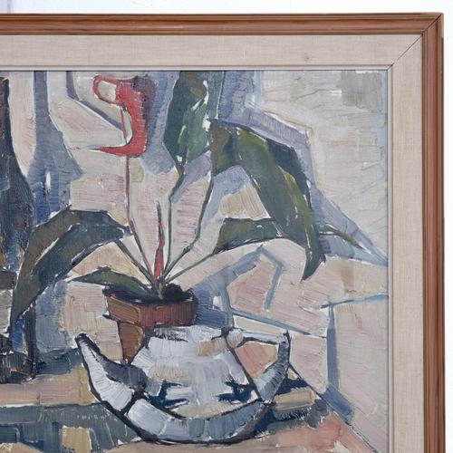 Sven-Olof Hamlet, Still Life with Plant, Oil Painting, 1959 For Sale - Image 4 of 12