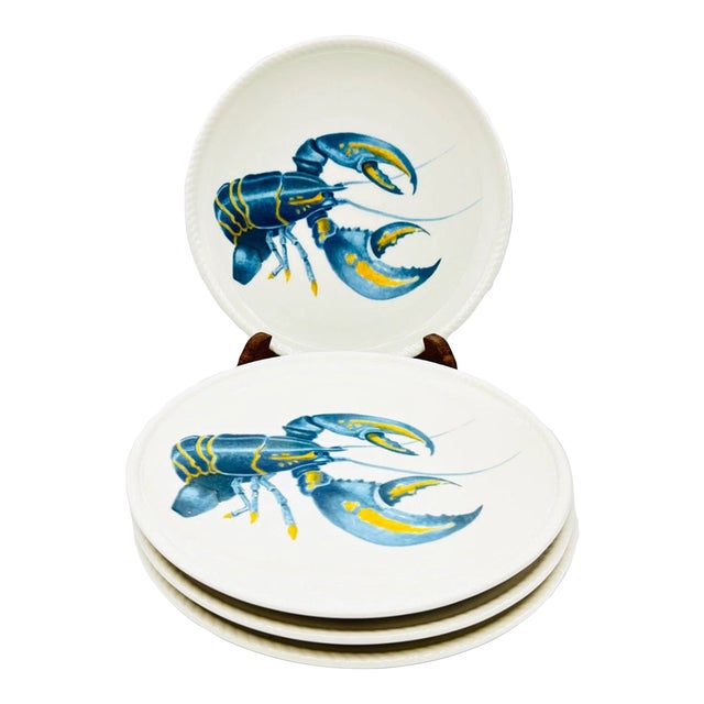 Vintage Fitz & Floyd Cape Coral Home Blue Lobster Salad Plates- Set of 4 For Sale