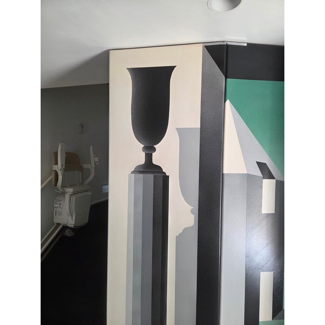 Vintage Post Modern Monumental Room Divider Folding Screen Art Deco Surrealist For Sale - Image 13 of 18