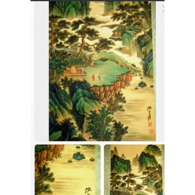 Asian Antique Antique Scroll Rich Light Greens With Earthy Browns For Sale - Image 3 of 4