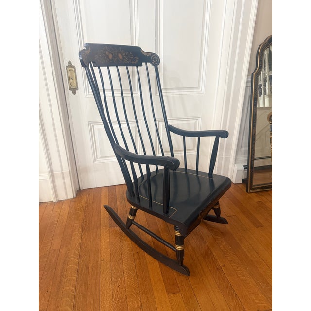 1980s Nichols & Stone Hand-Painted Windsor Rocking Chair, Black & Gold Stencil, Gardner Massachusetts For Sale In Boston - Image 6 of 13