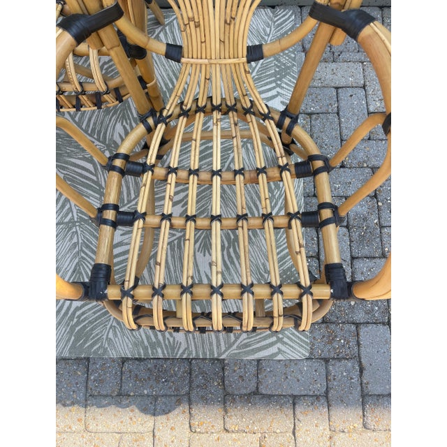 2020s Set of 4 Beautiful Coastal Rattan Arm Chairs With Leather Accent For Sale - Image 5 of 11