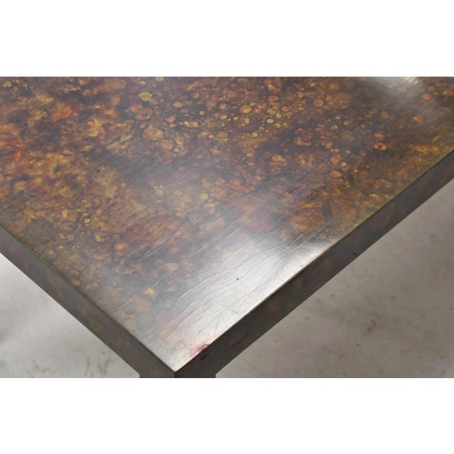 Mid Century Modern Brown Tortoiseshell Lacquer 54" Parsons Bench Coffee Table For Sale In Philadelphia - Image 6 of 12