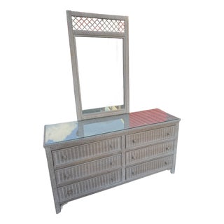 Wicker Henry Link Lexington 6 Drawer Glass Top Dresser With Mirror For Sale