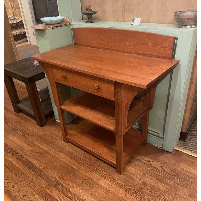 Wood Mission 2 Drawer and Open Shelves Sideboard / Console Table - Walnut For Sale - Image 7 of 13