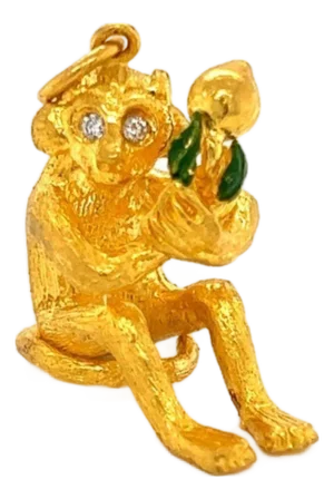 Diamond Enamel Solid 24k Gold Full Figure Monkey Charm Pendant