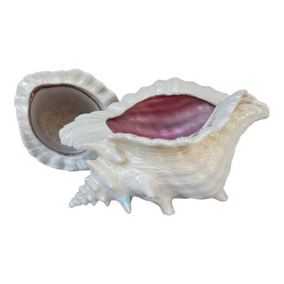 1980s Opalescent Conch Shell Ceramic Footed Planter For Sale
