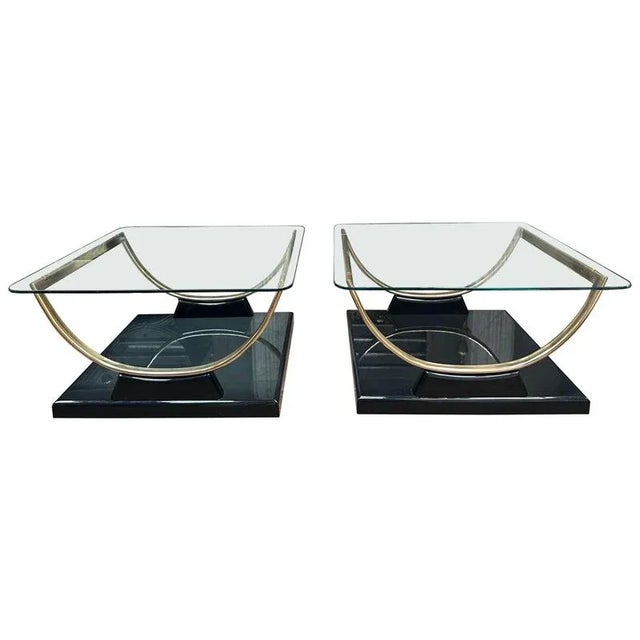 Black Lacquered and Brass End Tables, 1980s, Set of 2 For Sale - Image 13 of 13