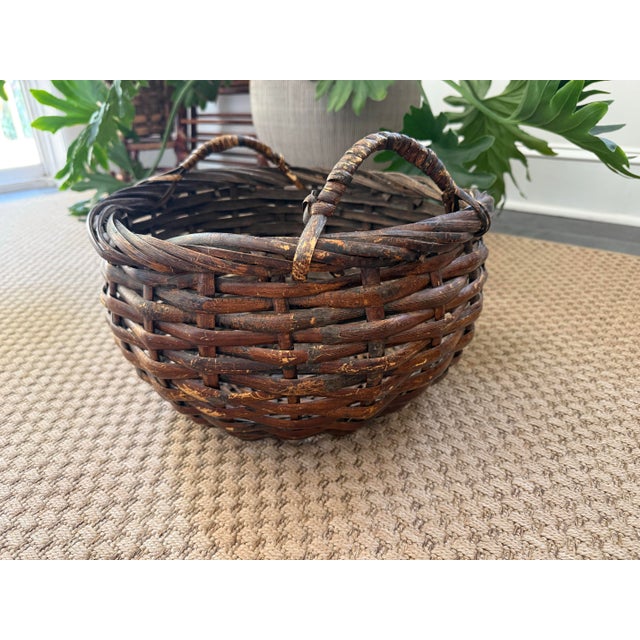Farmhouse Vintage Rustic Split Bamboo Gathering Basket For Sale - Image 3 of 9