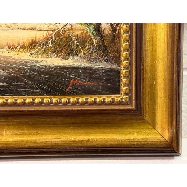Late 20th Century Vintage Rural Landscape Snow Scene "Winter Cold, Farm Idyll" by German Artist 1970 Circa For Sale - Image 5 of 15