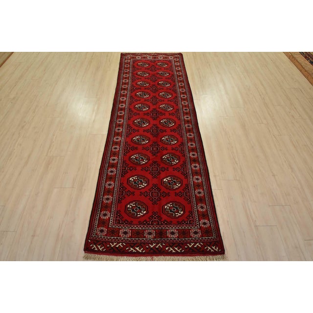 Tribal Turkmen Runner 3’3” X 9’6” Red Wool Vintage Tribal Hand-Knotted Oriental Rug For Sale - Image 3 of 12