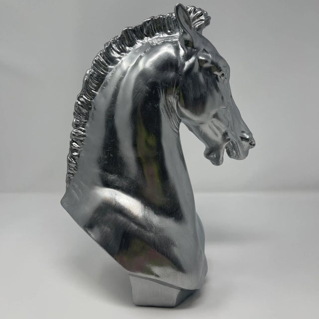 Pop Art Chrome Mirror Hand-Painted Bust Sculpture of Horse For Sale - Image 3 of 5
