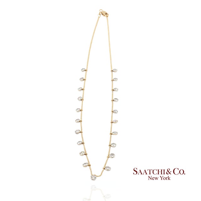 14k(585) Yellow & White Gold Natural Diamond Graduated Drop by the Yard Necklace For Sale - Image 4 of 12