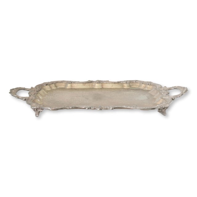 Rococo 26" Heavy English Silver-Plate Bar Tray For Sale - Image 3 of 4