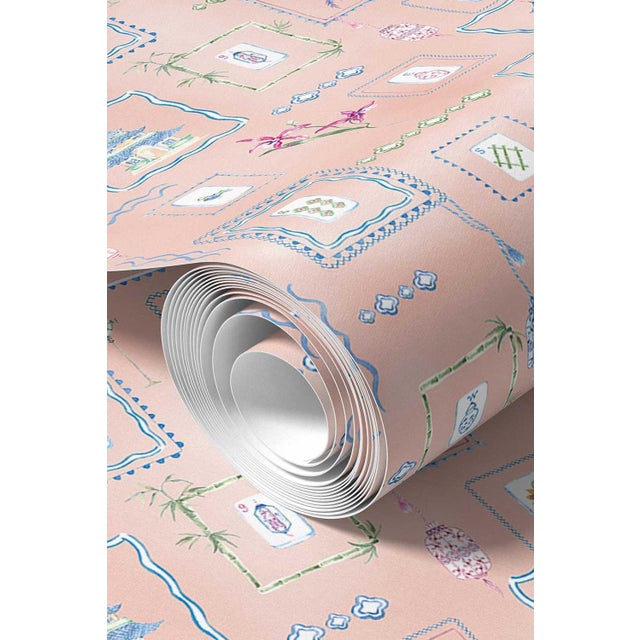 Mahjong Tile Grasscloth Wallpaper by House Party | Coral Crack | 8 Yards For Sale - Image 4 of 8
