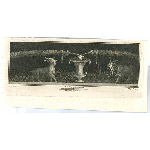 Ancient roman frescoes, from the series "antiquities of herculaneum", is an original etching on paper realized from a...