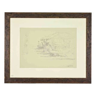 Sigfrido Oliva, At the Beach, Drawing on Paper, 1980s For Sale