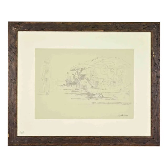 Sigfrido Oliva, At the Beach, Drawing on Paper, 1980s For Sale