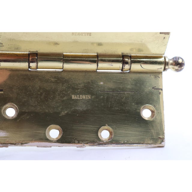 Traditional Pair of Baldwin 5 X 5 In. Polished Brass Ball Bearing Door Hinges For Sale - Image 3 of 5