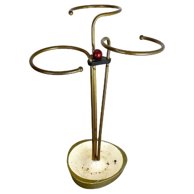 Bauhaus Modernist Metal and Brass Umbrella Stand, Germany, 1950s For Sale