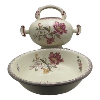 Toilette Set with Tilt Jug from Sarreguemines, 1890s, Set of 2 For Sale
