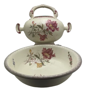 Toilette Set with Tilt Jug from Sarreguemines, 1890s, Set of 2