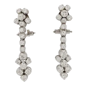 White Diamond Round Dangle Earrings in 18k White Gold - A Pair