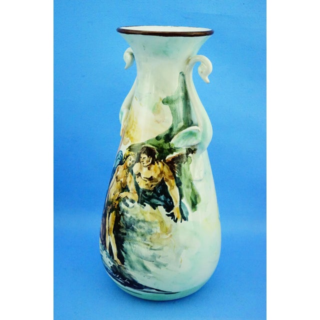 Measurements: height: 31 cm; diameter: 15 cm; weight: 1.640 kg item : a fine vitrified majolica ceramic vase, entirely...