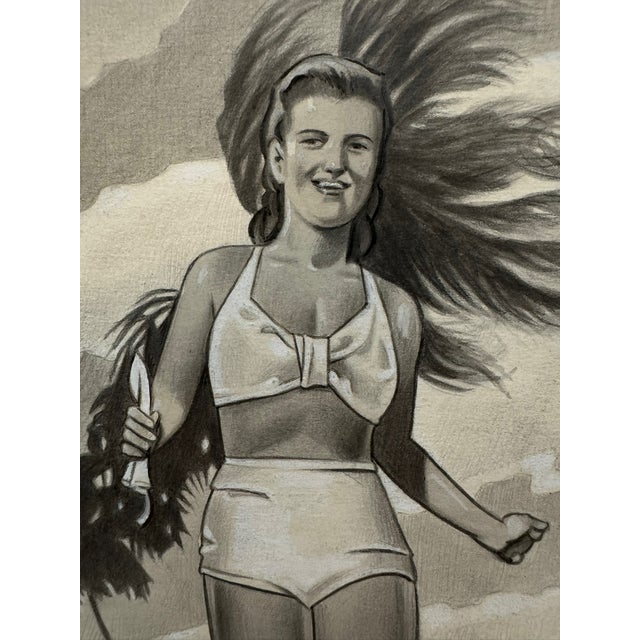 Original graphite pencil drawing by American artist and illustrator Theodore E. Schrock (1879–1952), depicting a smiling...