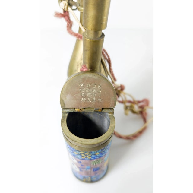 Early 20th Century Chinese Enameled Paktong Metal Decorative Tobacco Pipe For Sale - Image 11 of 12