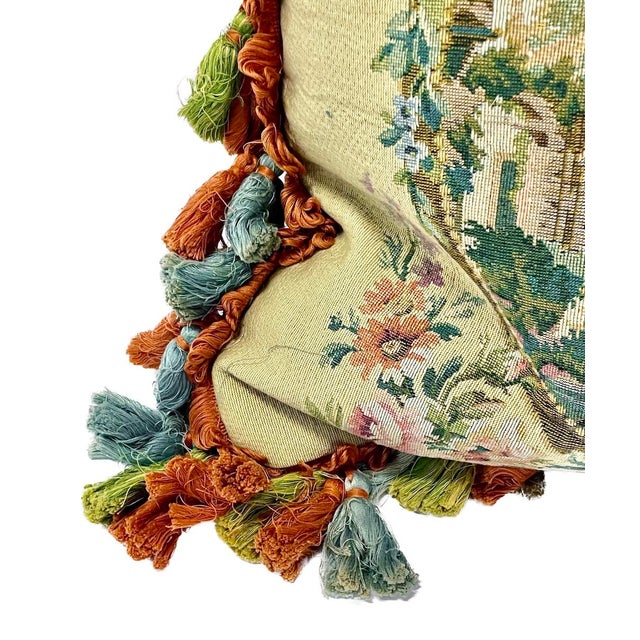 Textile Vintage Cottage Scene Petit Point Pillow For Sale - Image 7 of 8