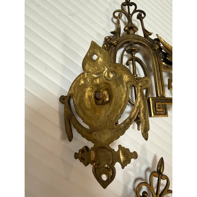 Gold Antique Ornate Brass Piano Sconces - a Pair For Sale - Image 8 of 12