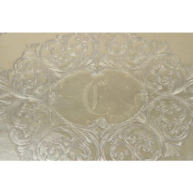 Traditional Vintage English LBS Co 982 Silver Plated Scalloped Oval Pierced Gallery Tray For Sale - Image 3 of 12