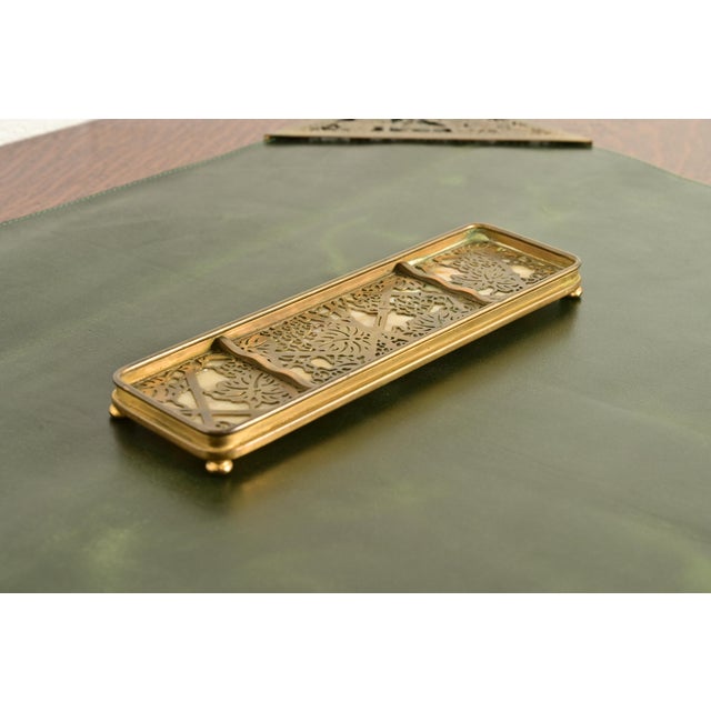 Tiffany Studios Tiffany Studios New York Grapevine Bronze Doré and Favrile Slag Glass Pen Tray For Sale - Image 4 of 10