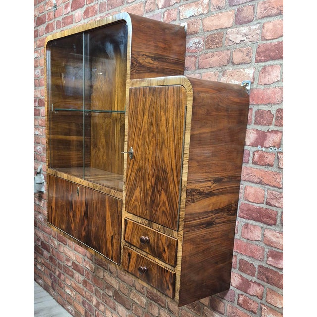 Wood Art Deco Walnut Display Cabinet with Bar, 1940s For Sale - Image 7 of 14