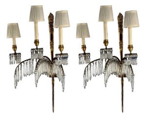 Maison Jansen, Feather Form Wall Sconces, Crystal, Bronze, France, 1940s