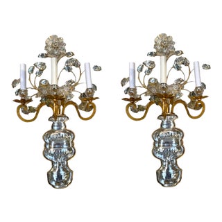 1940’s French Gilt Metal Large Sconces With 3 Lights - Pair For Sale